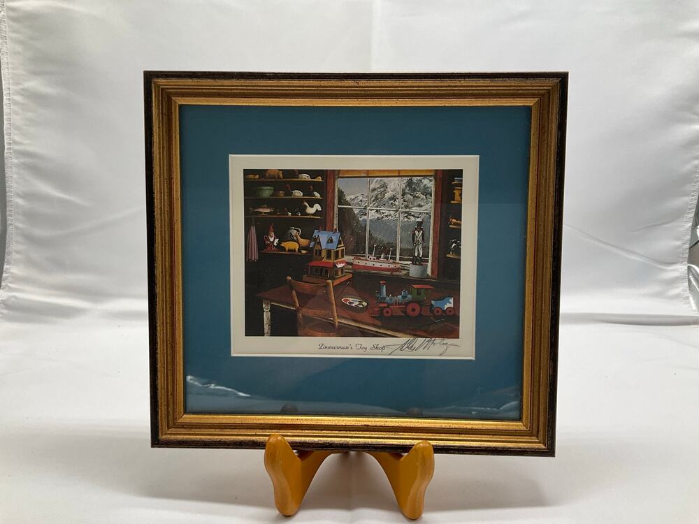 Allen Montague Zimmerman's Toy Shop Signed Art Print 7.5 x 8" Americana Vtg